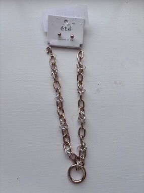 Gold Chain Necklace with Clear Crystal Accents